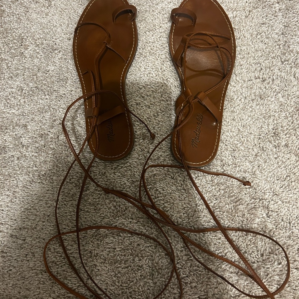 Madewell Tan Leather Lace-Up Sandals